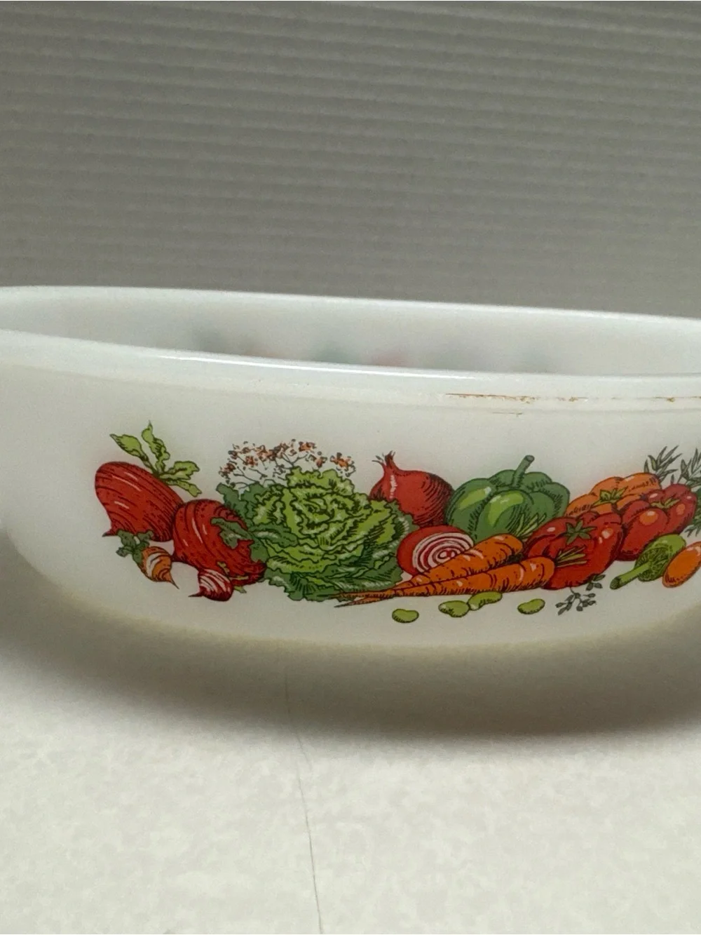 Vintage Glasbake Milk Glass Oval Vegetables Theme 1 qt Casserole Dish W/ Lid